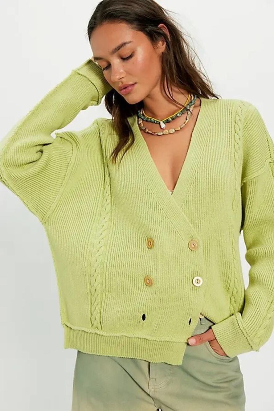 NWT Free People We The Free Judd Cardigan Perfect Pear Green M $168 Cotton